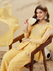 Premium Crunchy Silk Embroidered Peplum Palazzo Suit Set with Matching Crunchy Silk Dupatta | Designer Ethnic Wear for Women
