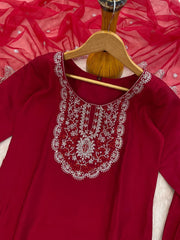 Roman Silk Embroidered Kurta Pant Set with Organza Dupatta | Designer Ethnic Suit Set for Women
