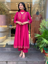 Rani Pink Chanderi Silk Embroidered Kurta Pant Set with Embroidered Chanderi Dupatta