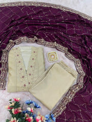 Premium Vichitra Silk Embroidered Anarkali Suit Set with Designer Dupatta | Festive Ethnic Wear for Women