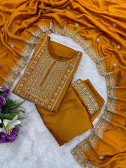 Vichhitra Silk Embroidered Suit Set with Embroidered Dupatta | Designer Ethnic Wear for Women