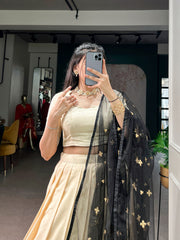 Designer Poly Kotha Tasar Lehenga Choli with Printed Dupatta | Traditional Zari Border Festive Lehenga Set for Women