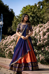 Kanchipuram Silk Lehenga Choli Set with Zari Weaving & Georgette Dupatta | Designer Festive Lehenga for Women