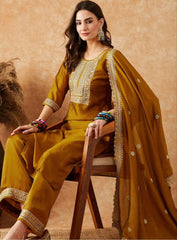 Vichhitra Silk Embroidered Suit Set with Embroidered Dupatta | Designer Ethnic Wear for Women