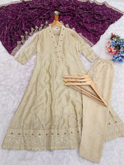 Premium Vichitra Silk Embroidered Anarkali Suit Set with Designer Dupatta | Festive Ethnic Wear for Women
