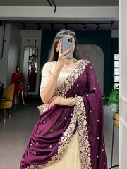 Designer Poly Kotha Tasar Lehenga Choli with Printed Dupatta | Traditional Zari Border Festive Lehenga Set for Women
