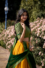 Kanchipuram Silk Lehenga Choli Set with Zari Weaving & Georgette Dupatta | Designer Festive Lehenga for Women