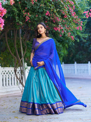 Kanchipuram Silk Lehenga Choli Set with Zari Weaving & Georgette Dupatta | Designer Festive Lehenga for Women