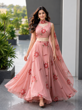Blush Pink Handpainted Georgette Lehenga Choli with Designer Dupatta