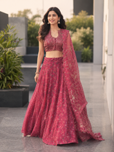 Rose Pink Jimmy Organza Digital Printed Lehenga Set with Sequins Blouse & Designer Batwa