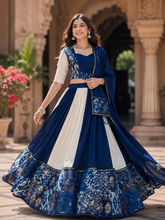 Royal Blue & Ivory Pure Rayon Lehenga Choli Set with Mirror Work Dupatta