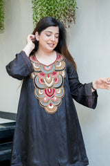 Black & Cream French Crepe Embroidered Kurta Pant Set