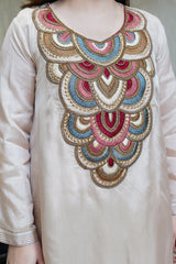 Black & Cream French Crepe Embroidered Kurta Pant Set