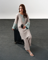Minimal Grey Chanderi Silk Embroidered Kurta Pant Set
