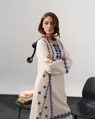 Ivory White & Royal Blue Chanderi Silk Embroidered Kurta Pant Set | Ivory White & Royal Blue