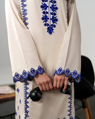 Ivory White & Royal Blue Chanderi Silk Embroidered Kurta Pant Set | Ivory White & Royal Blue