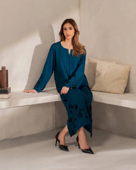 Teal Blue Chanderi Silk Embroidered Kurta Pant Set with Organza Dupatta