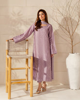Lavender Mist French Crepe Silk Embroidered Kurta Pant Set with Chinnon Dupatta