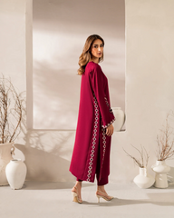 Wine Chanderi Silk Embroidered Straight Kurta Pant Set with Chinon Dupatta