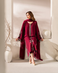 Wine Chanderi Silk Embroidered Straight Kurta Pant Set with Chinon Dupatta