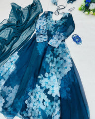Digital Printed Organza Silk Anarkali Gown with Georgette Dupatta | Premium Designer Party Wear Gown for Women
