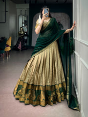 Designer Poly Cotton Lehenga Choli with Georgette Dupatta | Zari Woven Traditional Festive Lehenga Set for Women