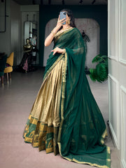 Designer Poly Cotton Lehenga Choli with Georgette Dupatta | Zari Woven Traditional Festive Lehenga Set for Women
