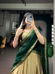 Designer Poly Cotton Lehenga Choli with Georgette Dupatta | Zari Woven Traditional Festive Lehenga Set for Women