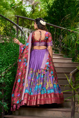 Premium Dola Silk Kalamkari Printed Lehenga Choli with Jacquard Silk Dupatta | Designer Zari Woven Traditional Wedding & Festive Lehenga for Women