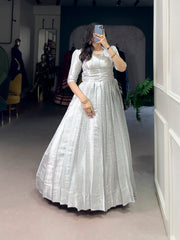 Rooprangi Women's Kanjivaram Zari Weaving Lehenga Gown with Koti
