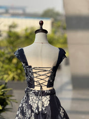 Black & White Floral Printed Designer Lehenga Choli Set with Organza Dupatta