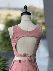Blush Pink Handpainted Georgette Lehenga Choli with Designer Dupatta