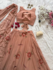 Blush Pink Handpainted Georgette Lehenga Choli with Designer Dupatta