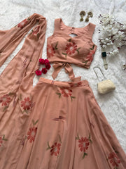 Blush Pink Handpainted Georgette Lehenga Choli with Designer Dupatta