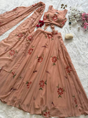 Blush Pink Handpainted Georgette Lehenga Choli with Designer Dupatta