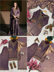 Purple Fendy Silk Kurti & Palazzo Set with Stone Handwork & Embroidered Silk Dupatta | Designer Festive Wear for Women