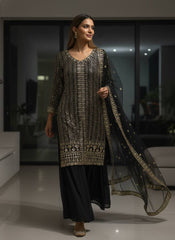 Designer Georgette Embroidered Kurti Palazzo Set with Soft Net Dupatta | Sequins & Zari Party Wear Suit for Women
