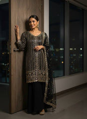Designer Georgette Embroidered Kurti Palazzo Set with Soft Net Dupatta | Sequins & Zari Party Wear Suit for Women
