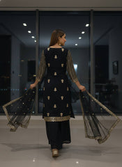 Designer Georgette Embroidered Kurti Palazzo Set with Soft Net Dupatta | Sequins & Zari Party Wear Suit for Women