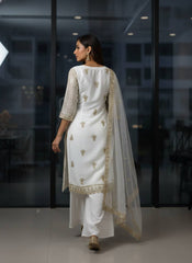 Designer Georgette Embroidered Kurti Palazzo Set with Soft Net Dupatta | Sequins & Zari Party Wear Suit for Women