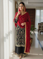 Black Georgette Embroidered Kurti Palazzo Set with Pearl Work & Dupatta | Designer Party Wear Ethnic Suit for Women