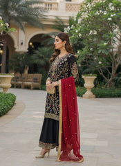 Black Georgette Embroidered Kurti Palazzo Set with Pearl Work & Dupatta | Designer Party Wear Ethnic Suit for Women