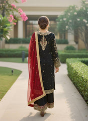 Black Georgette Embroidered Kurti Palazzo Set with Pearl Work & Dupatta | Designer Party Wear Ethnic Suit for Women