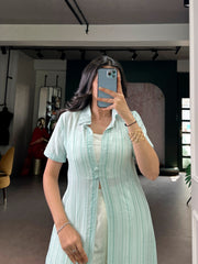 Mint Green Indo-Fusion Co-Ord Set with Long Overlay Shrug | Premium Orchid & N.V Texmar Designer Fusion Wear for Women