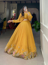 Mustard Yellow Georgette Embroidered Lehenga Co-Ord Set | Sequins & Thread Work Designer Festive Lehenga for Women