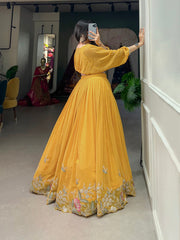 Mustard Yellow Georgette Embroidered Lehenga Co-Ord Set | Sequins & Thread Work Designer Festive Lehenga for Women