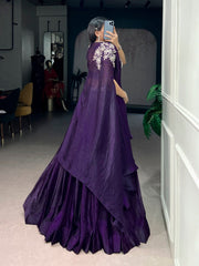 Purple Fendi Silk Lehenga Set with Embroidered Shrug | Designer Party Wear Lehenga for Women