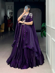 Purple Fendi Silk Lehenga Set with Embroidered Shrug | Designer Party Wear Lehenga for Women