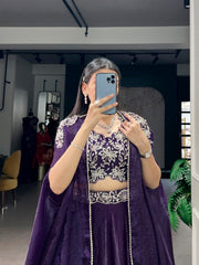 Purple Fendi Silk Lehenga Set with Embroidered Shrug | Designer Party Wear Lehenga for Women