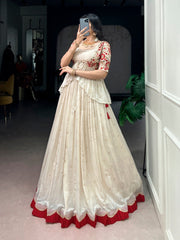 Ivory Chocolate Silk Embroidered Lehenga with Designer Koti & Blouse | Premium Wedding Party Wear Lehenga for Women